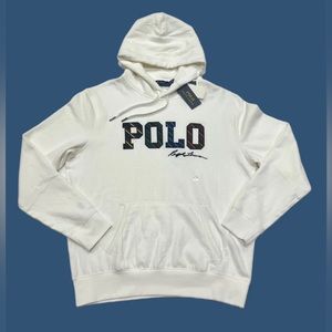 Polo Ralph Lauren Mens White Long Sleeve Drawstring Pullover Hoodie Size Large